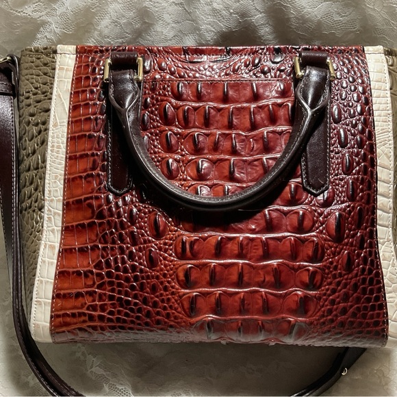 *FIRM* EXCELLENT BRAHMIN MINI ARNO PECAN ivory & ?  CROSSBODY / HANDBAG - Picture 2 of 11